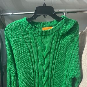 One A Vibrant Green Cable Knit Sweater